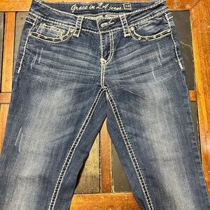 Grace in LA Blue Boot Cut Jeans with Distressed Look